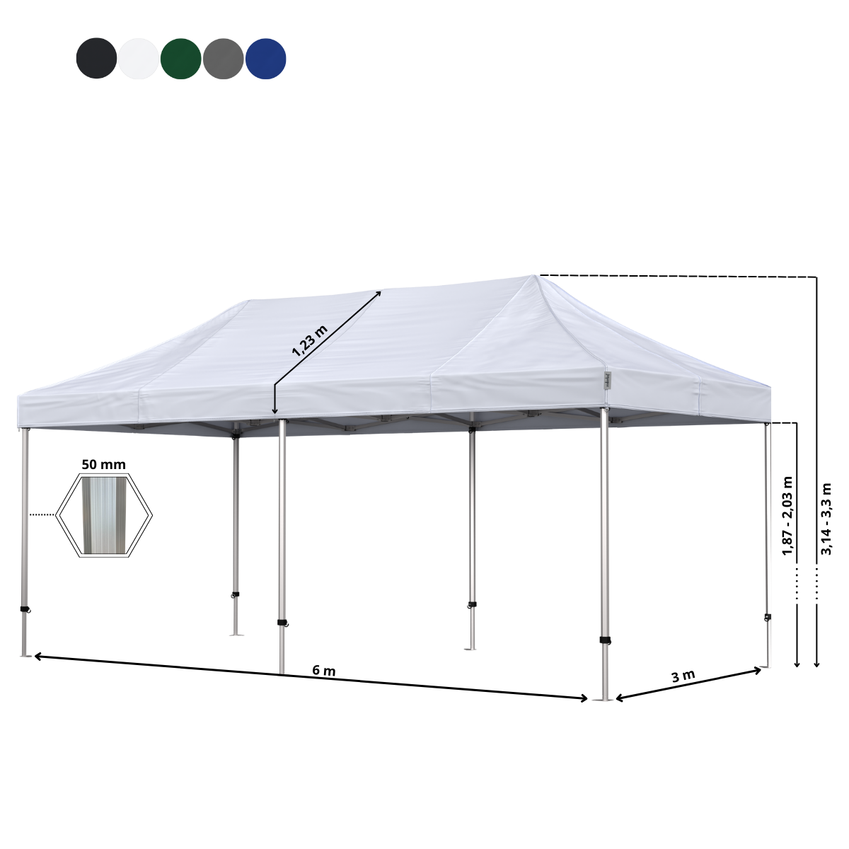 Fällbart tält Komplett 3x6m HEXA Heavy Duty