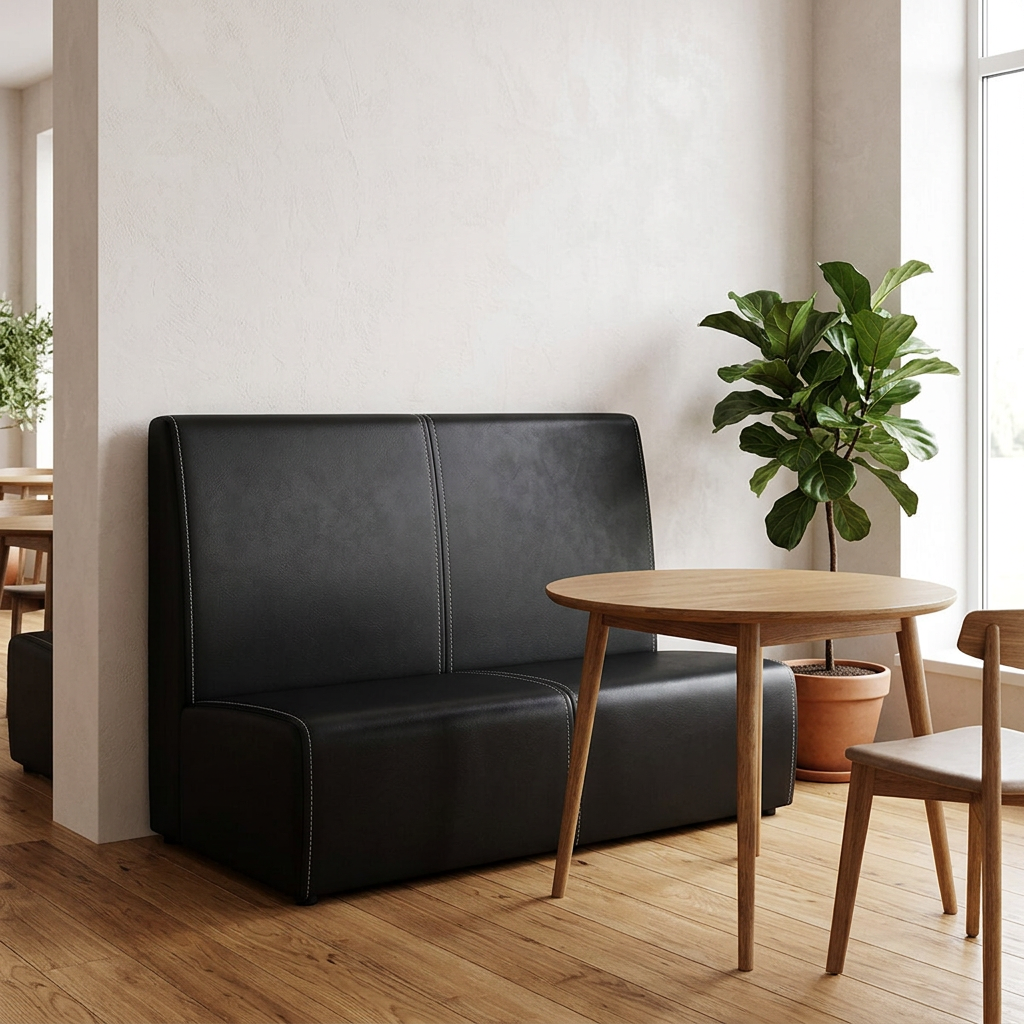 Stoppad restaurangsoffa i en ljus inspirationsmiljö